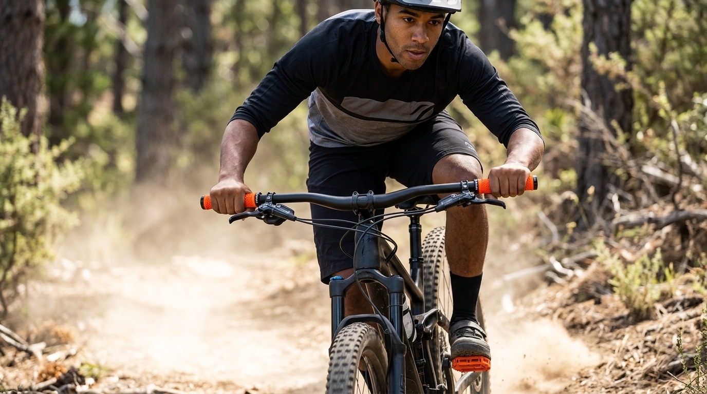 Riding a bike with orange grips
